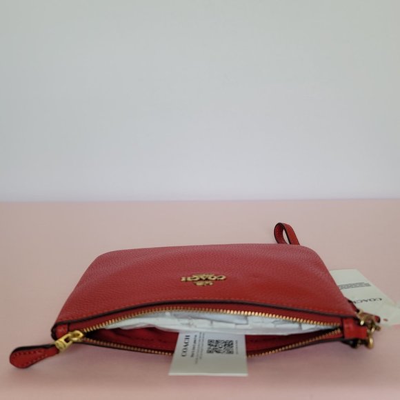 COACH Small Wristlet in Polished PebbleD Leather- Sport Red⭐ - Picture 12 of 16